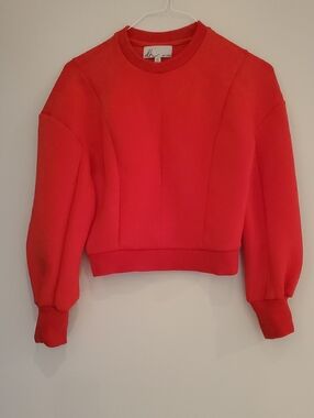 dh NEW YORK Red Cropped Crewneck Sweatshirt